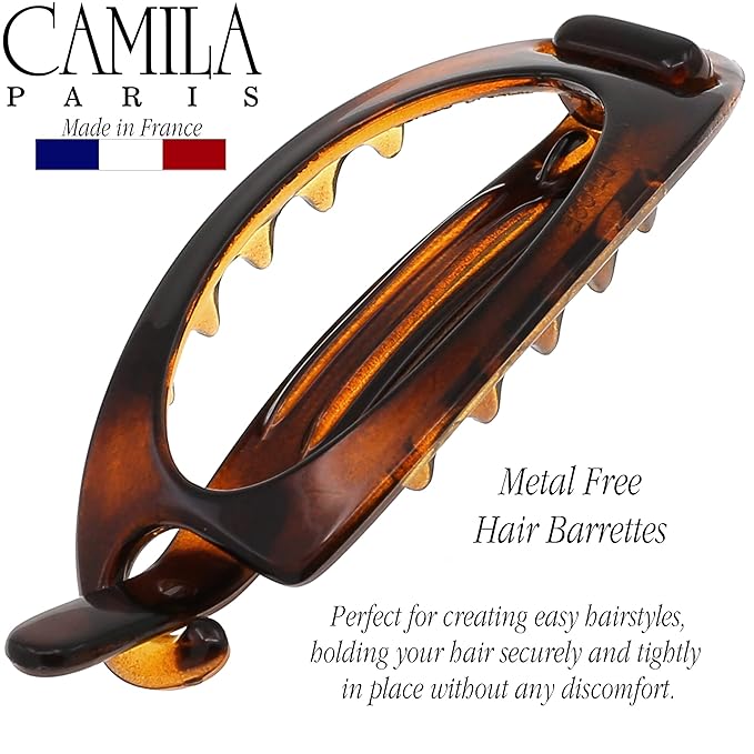 Camila Paris CP2316 French Hair Barrette Clip, Flexible Ponytail Holder No Metal Parts, Strong Hold Grip Hair Clips for Women, No Slip and Durable Styling Girls Hair Accessories, Made in France
