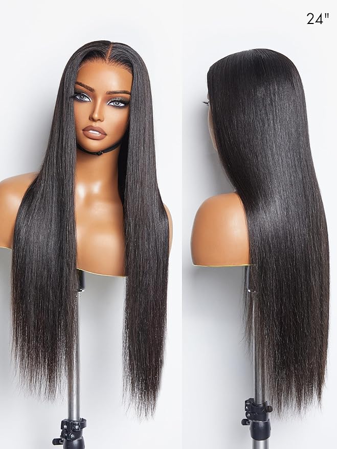 LUVME HAIR 22'' Straight Lace Front Wigs Human Hair 13x4 Pre Cut Lace Glueless Human Hair Wig Pre Plucked Long Straight Black Wig For Women 180 Density
