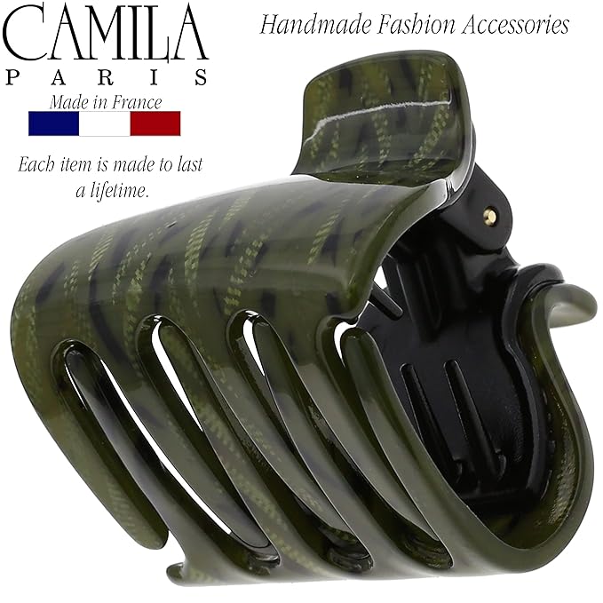 Camila Paris CP3264 French Hair Clip for Women for Long Curly Wavy Hair, Green, Girls Hair Claw Clips Jaw Fashion Styling Hair Accessories for Women, Strong Hold No Slip Grip, Made in France
