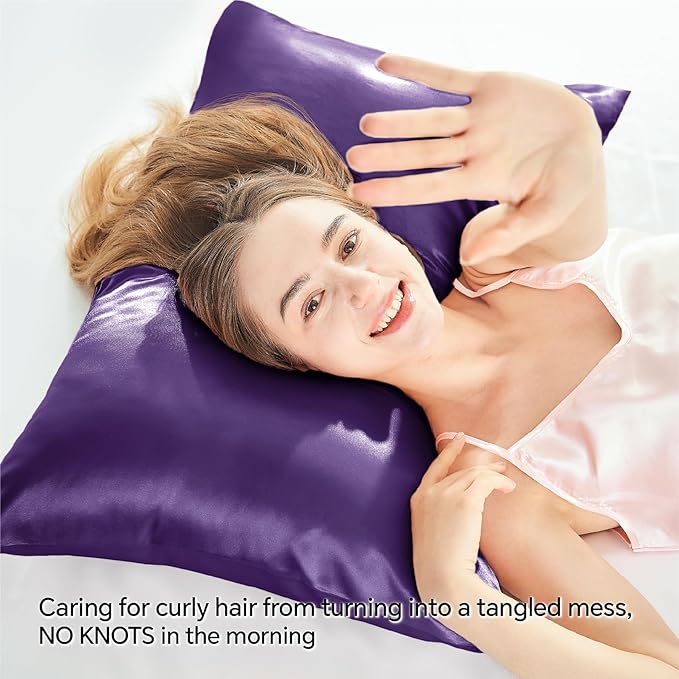 BEDELITE Satin Pillowcase with Zipper, Plum Purple King Size Pillow Cases Set of 2, Super Soft and Cooling Similar to Silk Pillow Cases, Gift for Women Men(20x36 Inches)