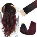 GOO GOO Tape in Hair Extensions Human Hair, 1/99 Balayage Jet Black to Red, 18inch 25g 10pcs, Skin Weft Seamless Invisible, Silky Straight with Thick Ends, Remy Human Hair