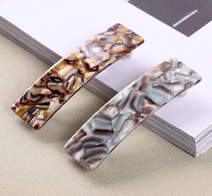 2PCS Hair Barrettes Tortoise Shell French Design Celluloid Rectangle Hair Clips for Women