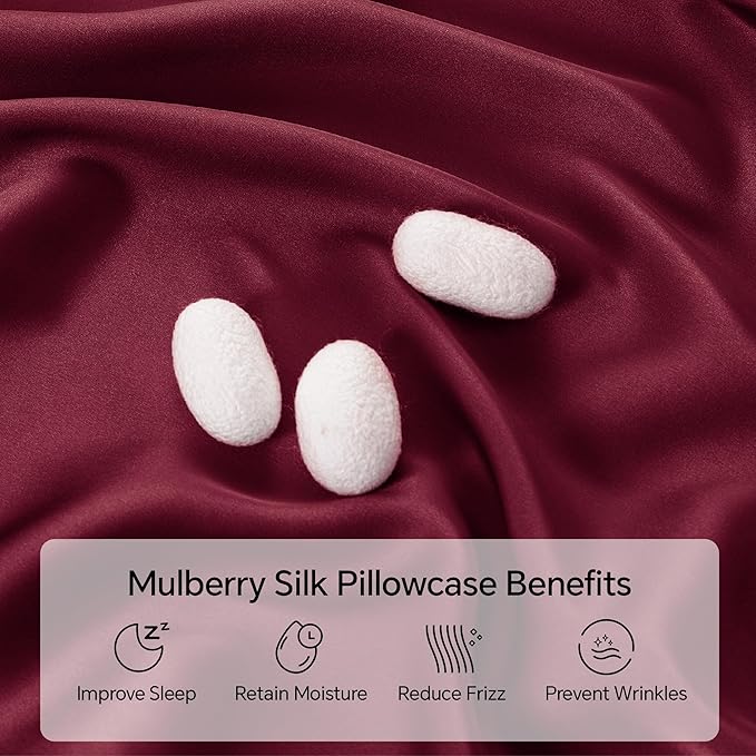 INFIIXSO Mulberry Silk Pillow Case King Size, Silk Pillowcase with Hidden Zipper 20"x36", Extraordinary Smooth and Soft Pillow Cases for Hair and Skin(Burgundy, 1 Pack)