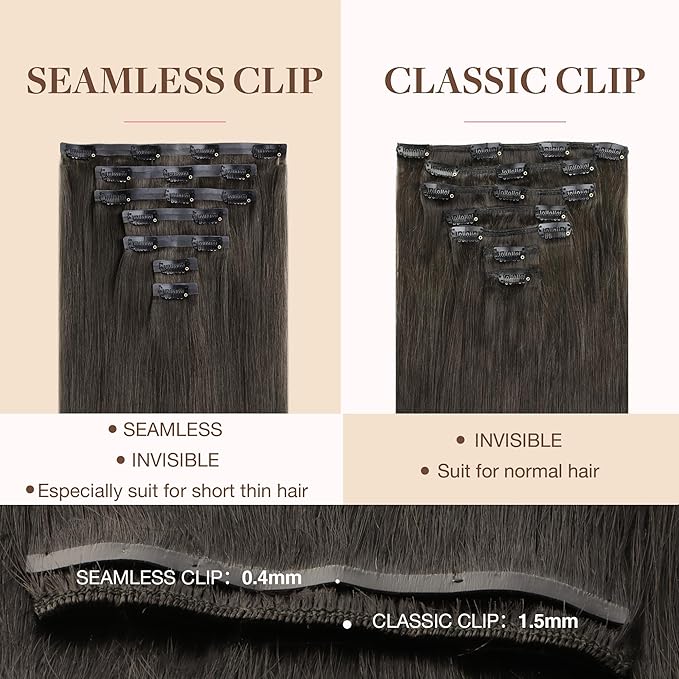 GOO GOO Clip in Hair Extensions Real Human Hair, Remy Human Hair Extensions Clip ins for Women, Natural Human Hair, 22inch 110g 7Pcs, 1C Mocha Brown