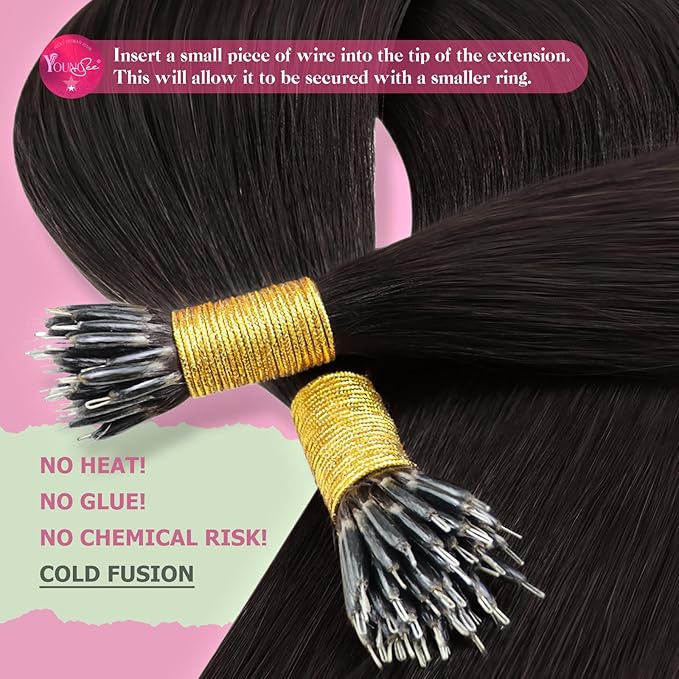 YoungSee Nano Beads Hair Extensions Dark Brown 26 Inch Nano Ring Hair Extensions Human Hair Brown Nano-Tip Hair Extension Real Human Hair Browns Nanobead Hair Extension for Long Hair 50s 50g