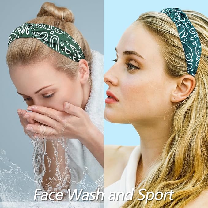VELSCRUN Bandana Knotted Headbands for Women 12 Pack Gilrs Head Bands Fashion Solid Hair Band Non Slip for Womens Thin Thick Short Hair Face Wash Hair Accessories