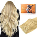 DOORES Hair Extensions Seamless Clip in Real Human Hair, DirtyBlonde Highlight Golden Blonde 24 Inch 120g 7pcs, Human Hair Extensions Skin Weft Remy Straight Hair Invisi Edge Hair Extensions