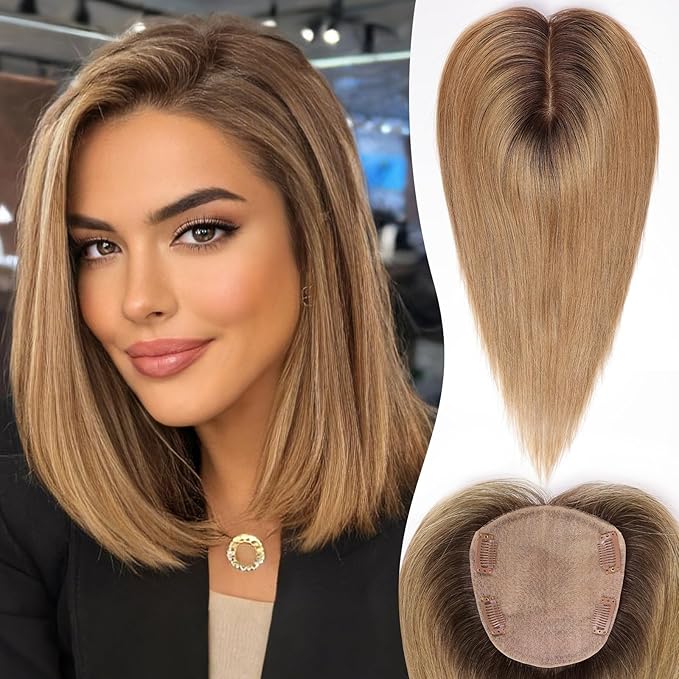 starluck Hair Toppers for Women Real Human Hair, 5"*5.5"Large Coverage Ombre Ash Blonde HairTopper No Bangs,100% Real Human Hair Toppers for Women with ThinningHair,Cover Gray Hair Roots