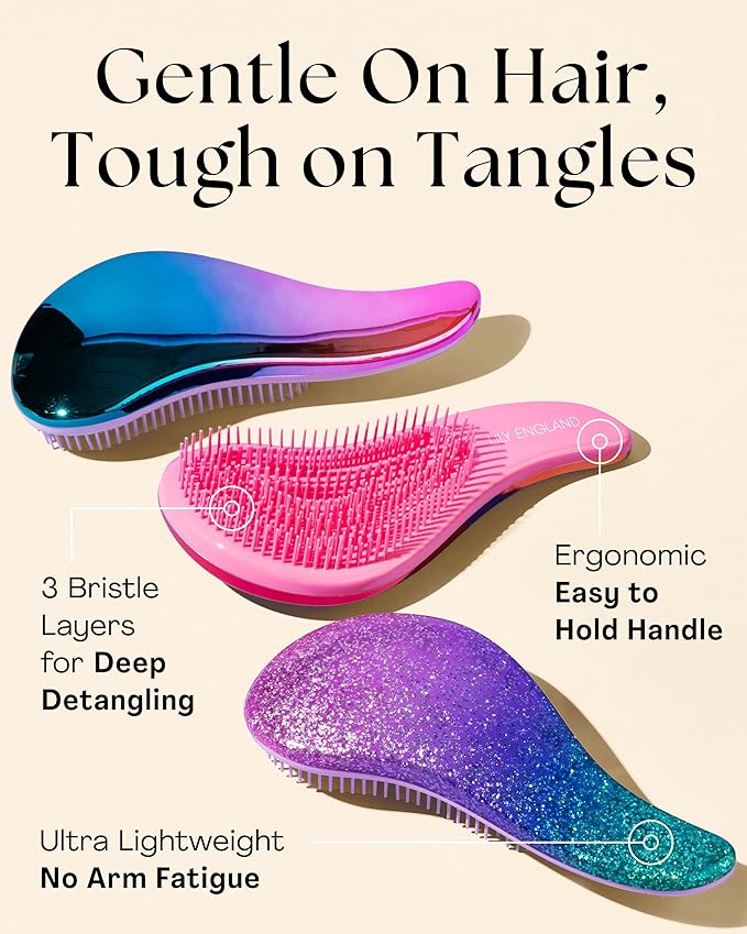 Lily England Detangling Comb & Hair Brush Set - Wide Tooth Comb for Curly, Straight, Thick, Fine & Wet Hair - Gentle & Pain-Free Detangler for Women & Kids - Lightweight Haircare Tools, Rose-Gold