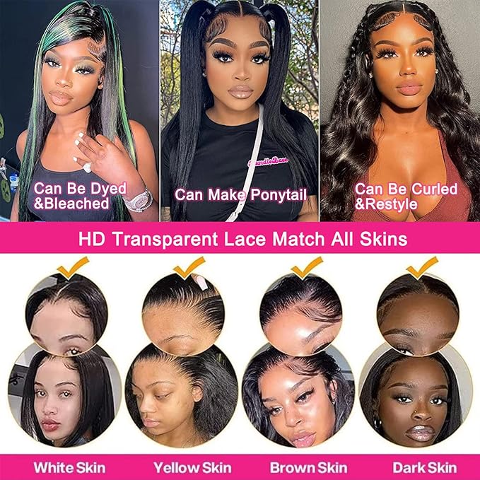 Lemoda 13x6 Full Lace Frontal Wig 180% Density Straight Lace Front Wigs Human Hair HD Transparent Lace Glueless Wig Pre Plucked 15A Brazilian Virgin Human Hair Wigs for Women 26 Inch