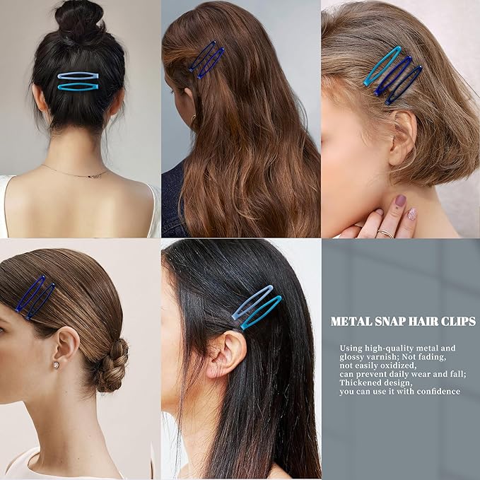 16 PCS Snap Hair Clips Metal Barrettes for Women Non Slip Barrettes for Thick and Thin Fine Hair,Bright Multiple Blue,2.36 x 0.43 Inches.