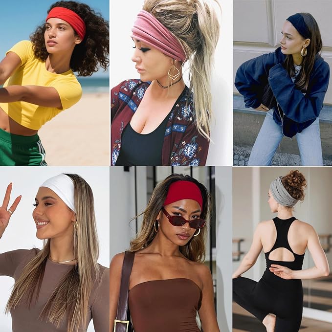 6 Packs Wide Headbands for Women Stretch Headband Boho Women's Hair Band Turban Girls Accessories Non Slip Sports Headbands for Women