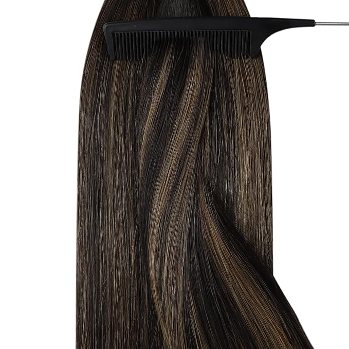 YoungSee Nano Bead Hair Extensions Human Hair Brown 18 inch Nano Ring Hair Extensions Human Hair Balayage Nano Hair Extension Dark Brown Ombre Browns Pre Bonded Nano-Tip Hair Extension 50s 50g