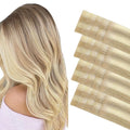 GOO GOO Invisi Edge Tape in Hair Extensions Human Hair, 18A/613A Dark Blonde Highlighted Bleach Blonde 20pcs 10inch 30g, Virgin Remy Hair, Seamless Injected Tape, Natural Look