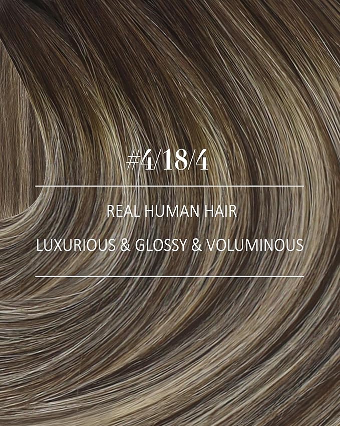 YoungSee Clip in Hair Extensions Real Human Hair Balayage Brown Clip in Real Hair Extensions Chocolate Brown with Ash Blonde Balayage Clip Extension Silky Straight for Women 18In 120G 7Pcs