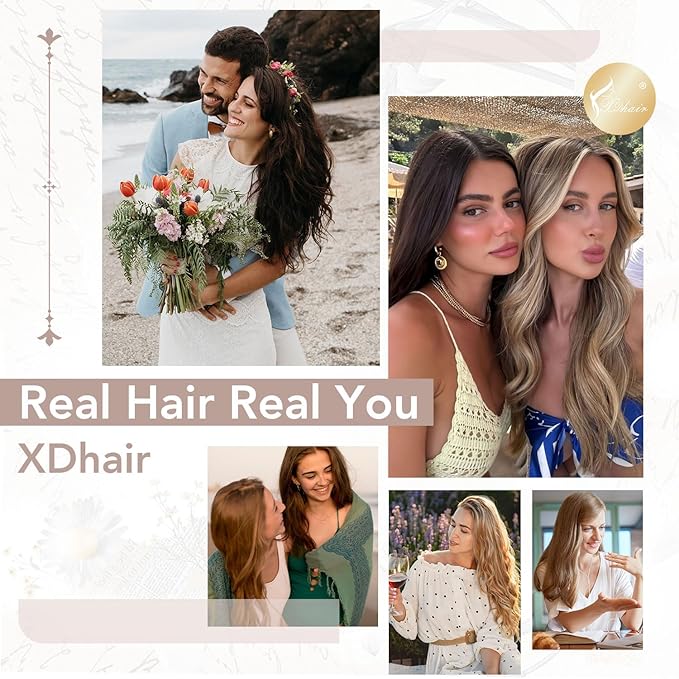 XDhair Human Hair Clip in Extensions 100g 6pcs Balayage Clip in Hair Extension Ombre Hair Extensions Clip ins Dark Brown to Dirty Blonde 14 Inch #2/6/18