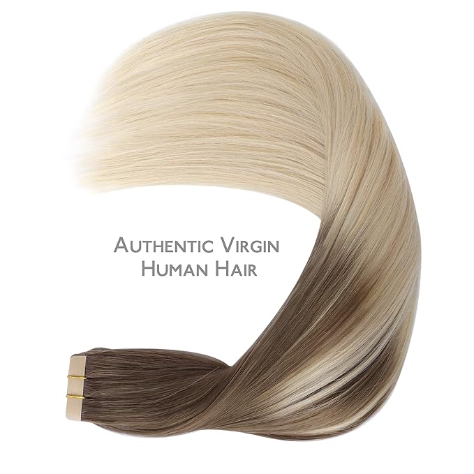 WENNALIFE Tape in Hair Extensions Human Hair, 20pcs 50g 14 inch Sandy Brown to Platinum Blonde Remy Hair Extensions Straight Human Hair Tape in Extensions Skin Weft Tape Extensions Human Hair