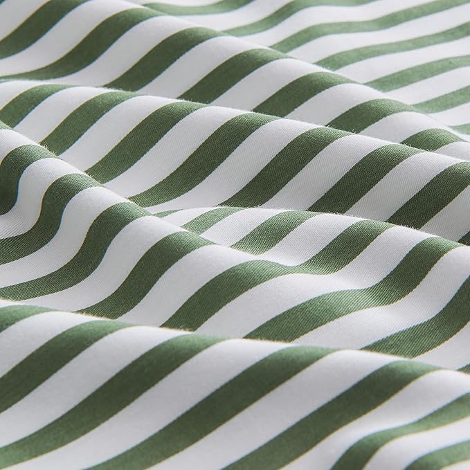 JELLYMONI 100% Natural Cotton Striped King Pillowcases Set, 2 Pack White and Green Stripes Pattern Printed Pillow Covers with Envelope Closure(Pillows are not Included)