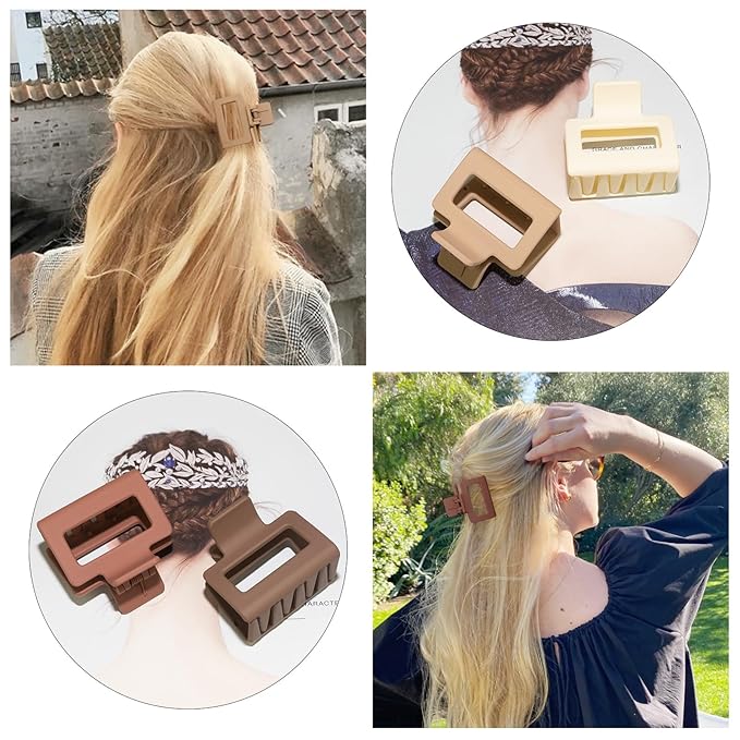 Cobinaan Medium Matte Rectangle Claw Hair Clips for Women Girls, 2 x 1 x 1.8 inch, 8pcs Warm Color, Nonslip Hair Jaw Clips for Thin/Medium Thick Hair