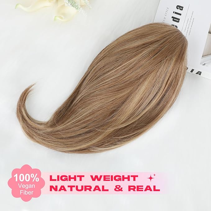 Ponytail Extension – 16” Claw Clip in Ponytail Hair Extensions Natural Soft Synthetic High Pony Tail Hairpieces for Women (Light Brown with Highlights, 16 inch)