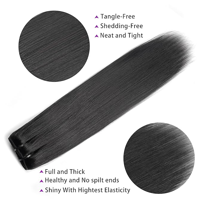 16 Inch Yaki-Straight Clip ins Real Human Hair Yaki Clip in Hair Extensions For Women Clip on Hair Extensions Brazilian Virgin Hair Extension