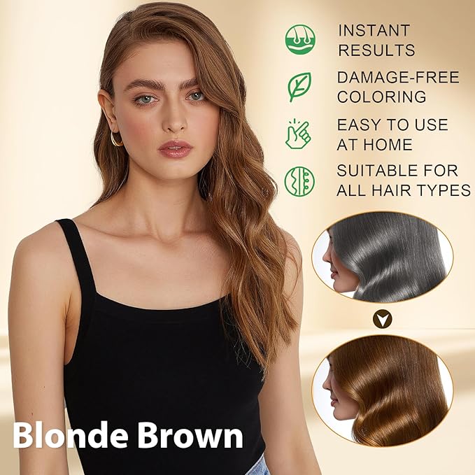 At-Home Hair Dye Shampoo in Blonde Brown - 3-in-1 Root to Tip Coloring & Care, Natural Hair Color Shampoo for Women & Men, Gentle Covers Gray Hair in Minutes, Formulated for All Hair Types, 16.9 Fl Oz