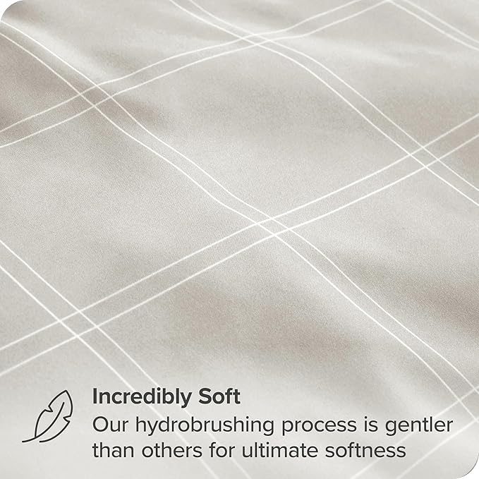 Bare Home Microfiber Pillow Cases - King Size Set of 2 - Cooling Pillowcases - Double Brushed - Pillowcases 2 Pack - Easy Care (King, Modern Plaid – Stone/White)