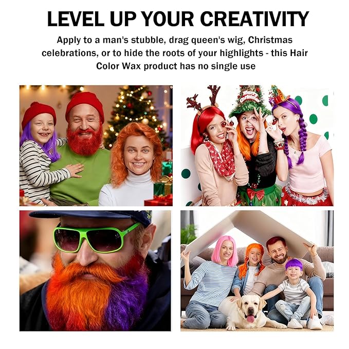 4 Colors Temporary Hair Color Wax for Christmas Party, Stocking Stuffers-DIY Washable Natural Instant Hair Color for Women Temporary Hair Dye for Kids Teens Women Men (Red&Orange&Claret&Purple 5 pcs)
