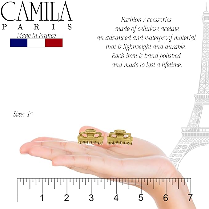 Camila Paris CP2921/2 French Hair Clip for Women, Set of 2 Small 1 inch Gold Girls Hair Claw Clip Jaw Fashion Durable Styling Hair Accessories for Women, Ladies Strong Hold Grip Clamp, Made in France