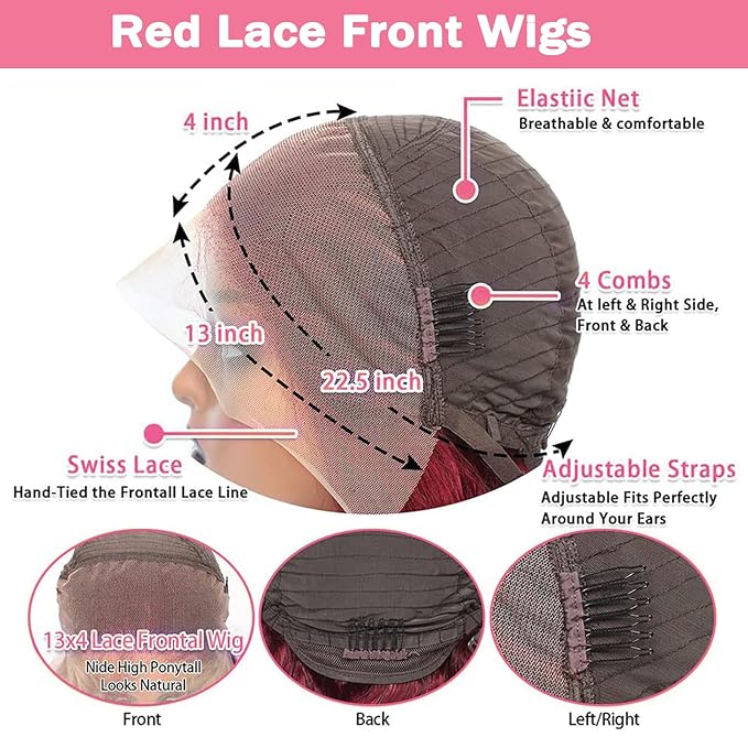 99J Burgundy Wig Human Hair 13x4 Body Wave Lace Front Wigs Human Hair 180 Density Pre Plucked Glueless Wine Red Colored Lace Front Wig for Women 22inch