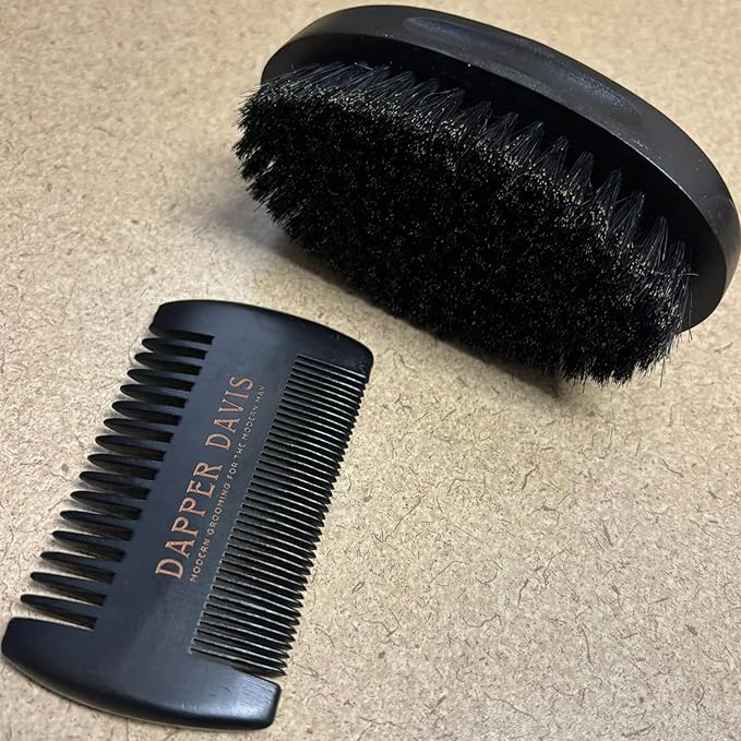 Wooden Beard Brush with Boar Bristles & Pear Wood Comb Set