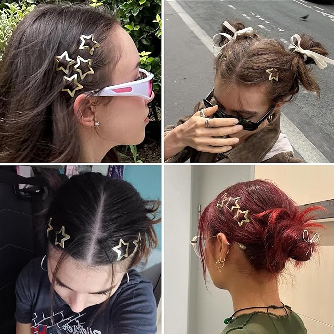 Star Hair Clips 2000s Y2K Gold Star Hair Accessories Snap Hair Barrettes Non Slip Metal Hair Clips for Girls Women -15 PCS 1.57"