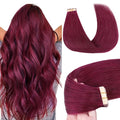 GOO GOO Tape in Hair Extensions Human Hair, Burgundy, 12inch 40g 20pcs, Skin Weft Seamless Invisible, Silky Straight with Thick Ends, Remy Human Hair
