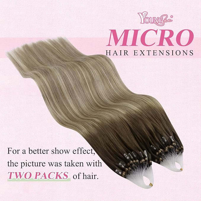 YoungSee Micro Loop Hair Extensions Real Human Hair Balayage Microbead Hair Extensions Human Hair Balayage Brown with Blonde Bead Hair Extension 20In for Photo Shoots 50s/50g