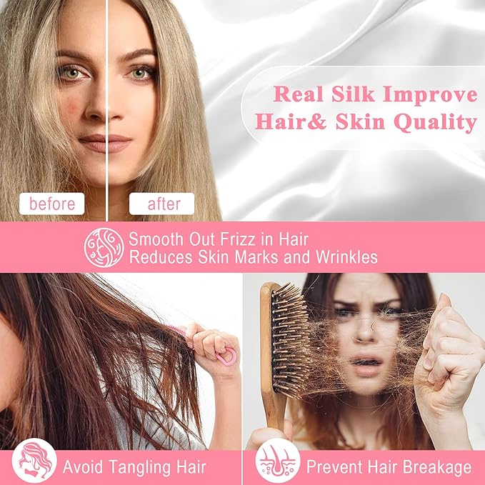 100% Pure Silk Pillowcase 2 Pack for Hair and Skin, Both Sides 23 Momme Grade 6A+ Mulberry Silk Pillowcases with Hidden Zipper, Soft&Smooth Cooling Pillow Cases (White, Standard 20x26)