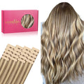 WENNALIFE Tape in Hair Extensions Human Hair, 20pcs 30g 10 inch Ash Brown with Platinum Blonde Highlights Remy Hair Extensions Straight Human Hair Tape in Extensions Skin Weft Tape Extensions