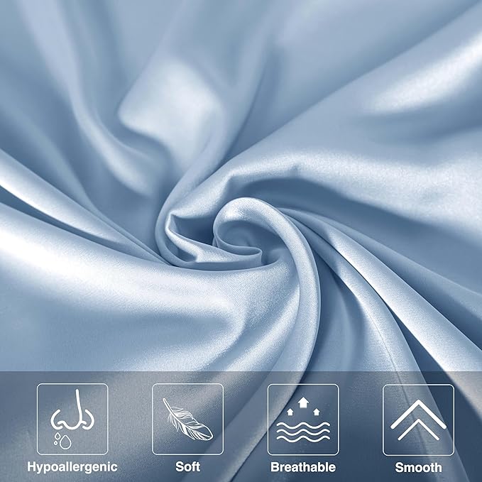 Mulberry Silk Pillowcase for Hair and Skin,Cooling Silk Pillow Case with Hidden Zipper,Allergen Proof Dual Sides Soft Breathable Smooth Silk Pillow Cover for Women (Light Blue,Body)