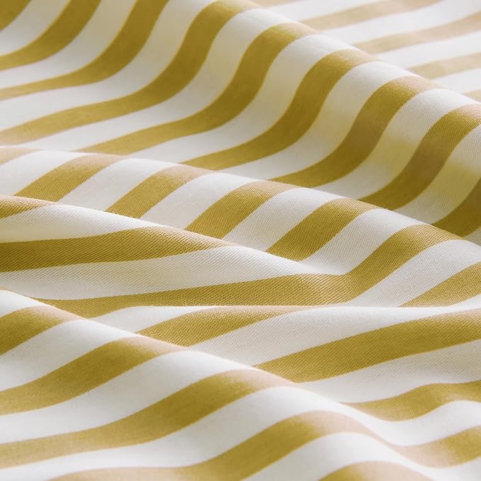 JELLYMONI 100% Natural Cotton Striped King Pillowcases Set, 2 Pack White and Yellow Stripes Pattern Printed Pillow Covers with Envelope Closure(Pillows are not Included)