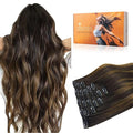 DOORES Human Hair Clip in Extensions Balayage Dark Brown to Chestnut Brown 20 Inch Clip in Hair Extensions Straight Natural Hair Extensions Thick Remy Extensions 120g 7pcs