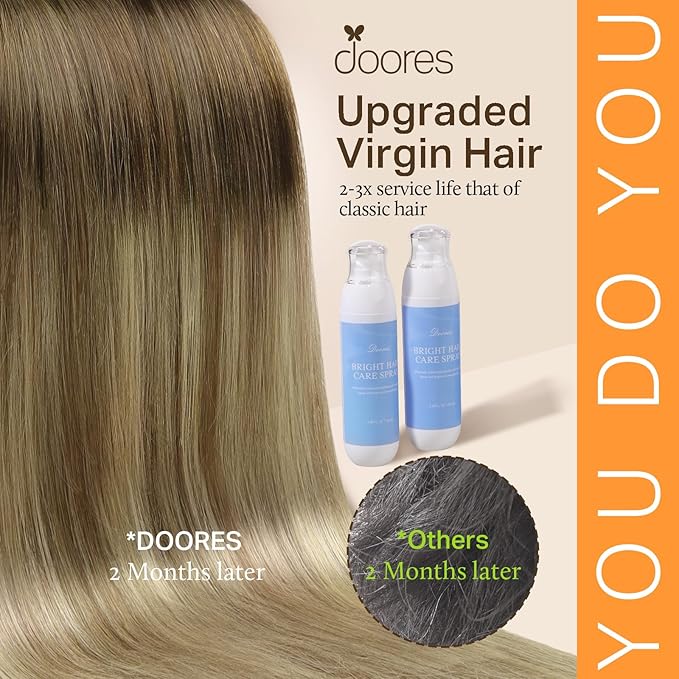 DOORES Remy Hair Extensions Clip in, Balayage Walnut Brown to Ash Brown and Bleach Blonde 100g 7pcs 14 Inch, Clip in Human Hair Extensions Real Natural Straight Weft