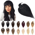 SEGO Hair Toppers for Women Real Human Hair With Bangs, 7 * 13CM Silk Base 100% Remy Human Hair Clip in Top Wiglet Hairpieces Add Volume -6 Inch Jet Black