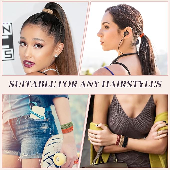 JIIRS 20PCS Boho Hair Ties,Elastic Bracelets,Elastic Hair Ties, Hair Bands For Ponytails,Ponytail Holder for Thick or Thin Hair,Boho Hair Bracelets No-Damage For Daily Life, Sport, Working(Set8)