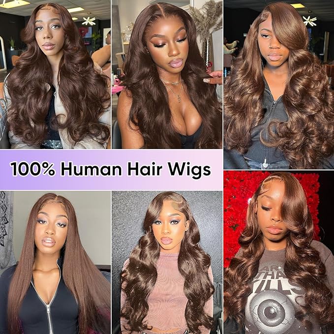 34 Inch Chocolate Brown Body Wave Lace Front Wigs Human Hair 200 Density 13x6 HD Lace Frontal Wigs Human Hair Brown Glueless Wig For Women Pre Plucked with Natural Hairline
