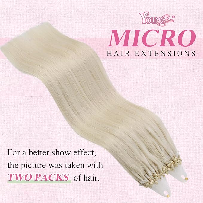 YoungSee Micro Bead Hair Extensions Blonde 14In Microlink Hair Extensions Human Hair Platinum Blonde 50g 50s Micro Ring Hair Extension Blond Beaded Hair Extension Silky Straight for Short Hair