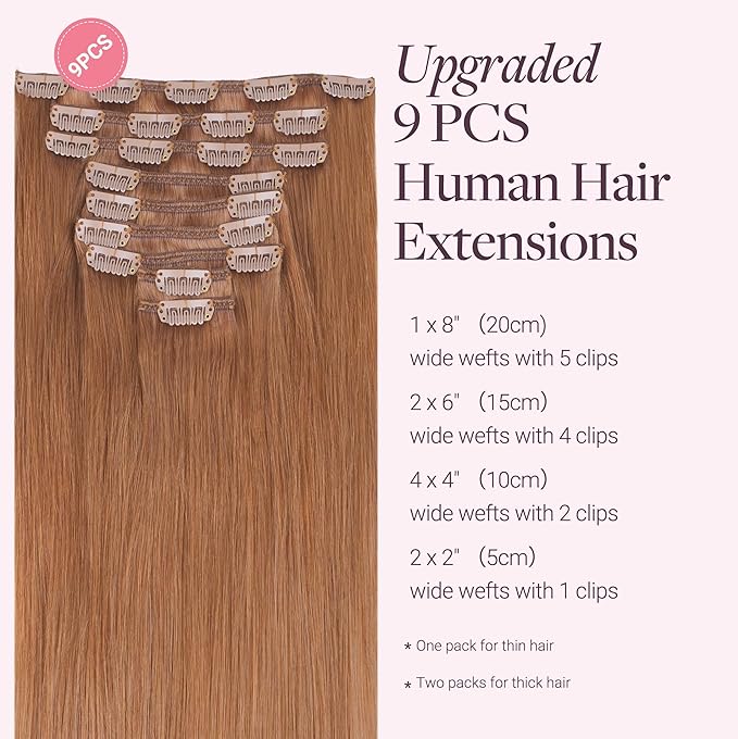 GOO GOO Clip in Hair Extensions Real Human Hair, Remy Human Hair Extensions Clip ins for Women, Natural Human Hair, 22inch 150g 9 Pcs, #330 Cinnamon Terra Copper