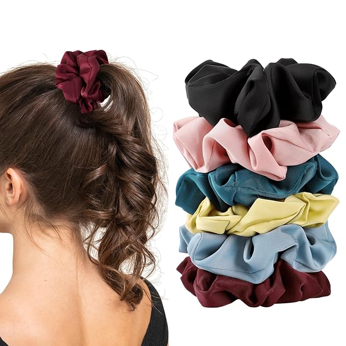 6Pcs Scrunchies for Women, Premium Satin Hair Scrunchies Sleep, All Hair Types, Colorful