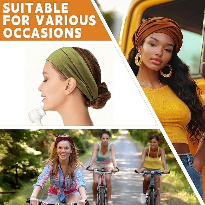 12 Pcs Headbands for Women Wide Sports Sweat Absorb Headbands Thick Sports Stretchy Sweat Bands Non-Slip Hair Bands for Running Yoga Boho Twisted Hair Accessories
