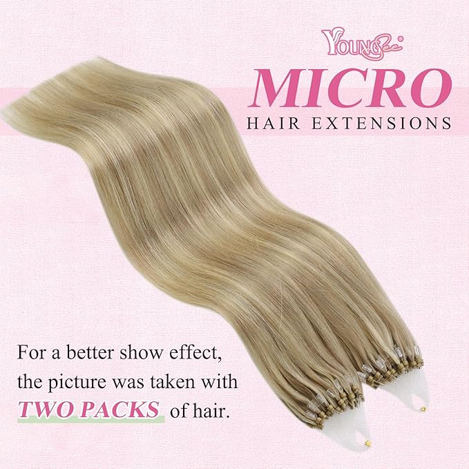 YoungSee Micro Beads Hair Extensions Blonde Microlink Hair Extensions Highlight Blonde with Golden Blond Bead Extension Human Hair for Long Hair 24Inch 50g 50s Natural Hair Extension