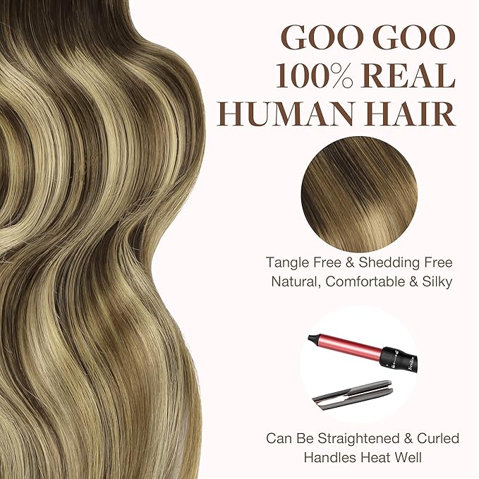 GOO GOO Tape in Hair Extensions Human Hair, 2/6/18 Balayage Brown to Dirty Blonde, 12inch 80g 40pcs, Skin Weft Seamless Invisible, Silky Straight with Thick Ends, Remy Human Hair