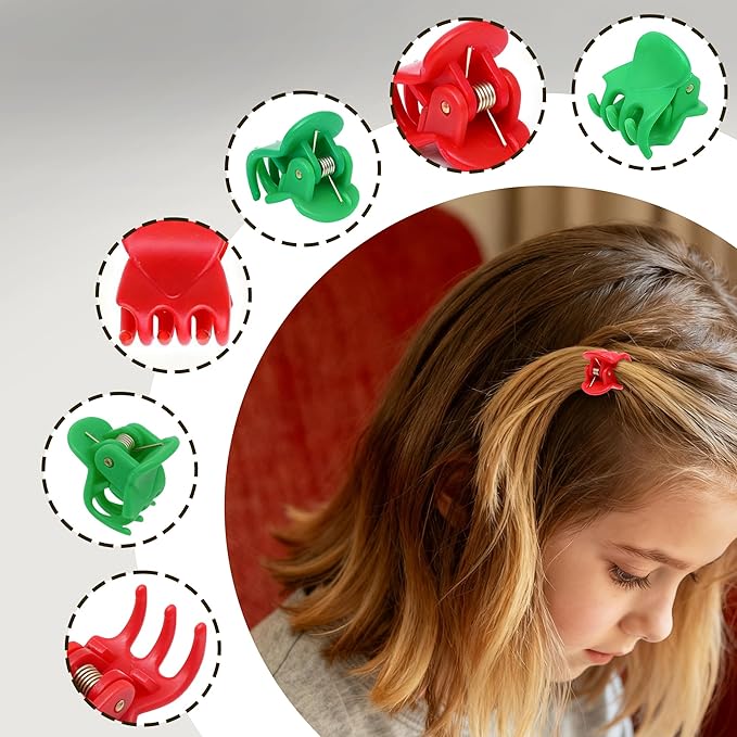 YOHAMA 36 PCS Red and Green Mini Hair Claw Clips Great for Design Kids and Adult Hairstyles Decoration Buns, Pining Bangs Strong Grip Multi-function Clamp Clips.